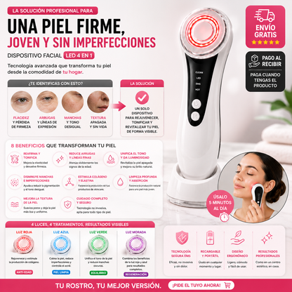 Dispositivo Facial LED 4 en 1 | Piel Más Firme y Rejuvenecida