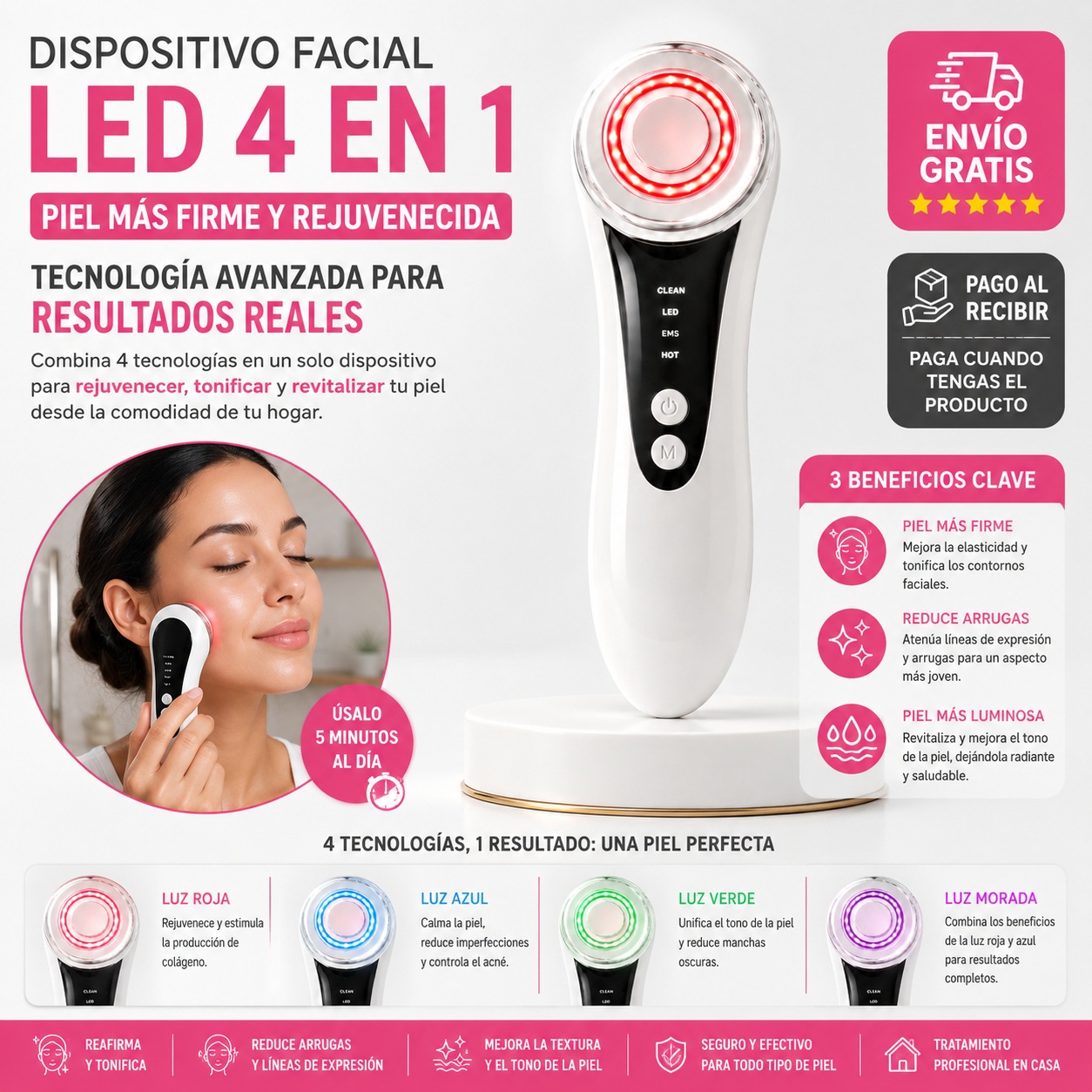 Dispositivo Facial LED 4 en 1 | Piel Más Firme y Rejuvenecida