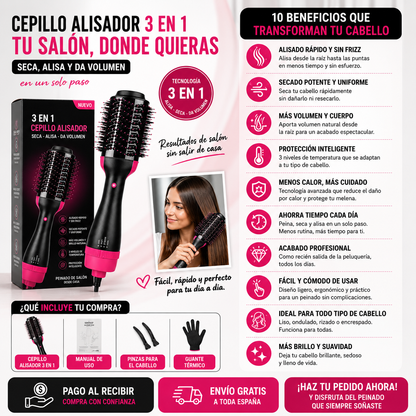 Cepillo Alisador 3 en 1 | Peinado de Salón Desde Casa